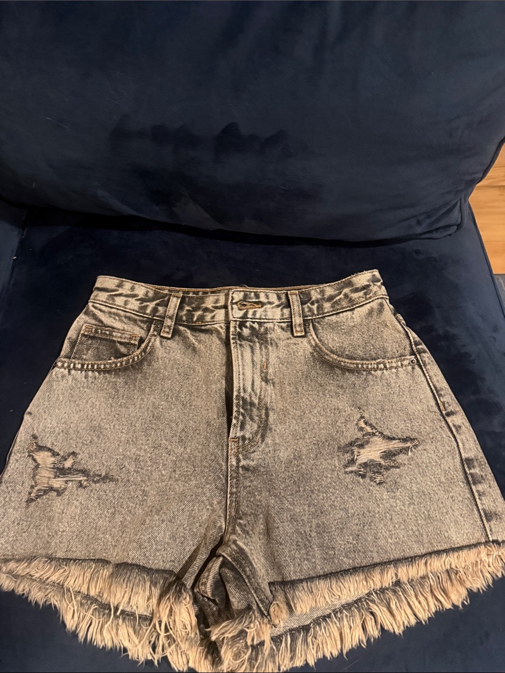 High-Waist Distressed Fringe Hem Women's Denim Shorts